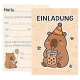 MorLuks 12 x Einladungskarten Capybara, Einladungen Capybara mit Umschläge, Tiermotiv Kindergeburtstag Einladungskarte, Einladung für Mädchen Jungen zum Geburtstag Kinderparty Einschulung 1