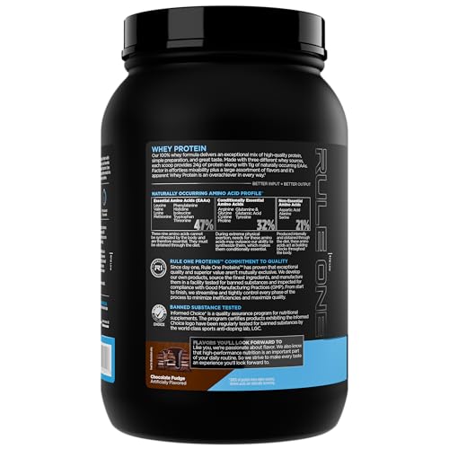 Image of Rule 1 R1 Whey Blend, Chocolate Fudge - 1.98 lbs Powder - 24g Whey Concentrates, Isolates & Hydrolysates with Naturally Occurring EAAs & BCAAs - 26 Servings 910G