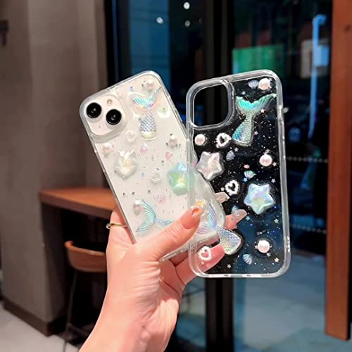 Lalasam Cute Iphone 14Pro Max Case,Glitter Laser 3D Star Mermaid Shape Phone Case,Shining Holographic Clear Iphone Cover With Radium Sheet,Slim Thin Soft Shockproof Cover For Womens,Girls #TOP2