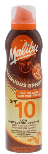 Malibu Sun SPF 15 Continuous Dry Oil Spray for Tanning with Shea Butter Extract, Moisturising Tanning Oil Mist, Water Resistant, 175ml