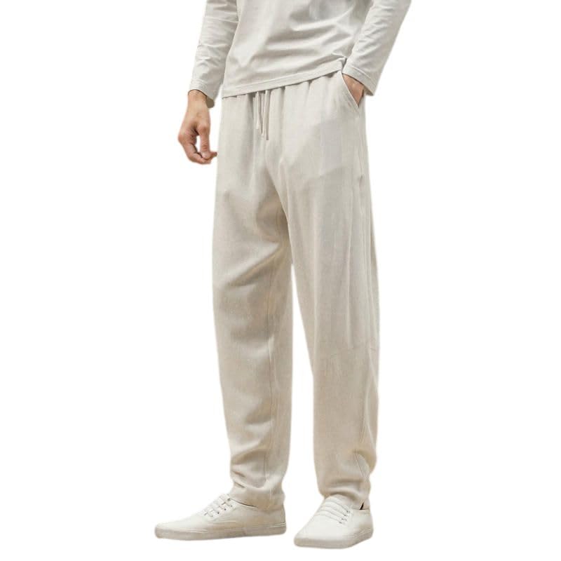 Pantalon sarouel lin homme décontracté coupe chinoise à cordon de serrage