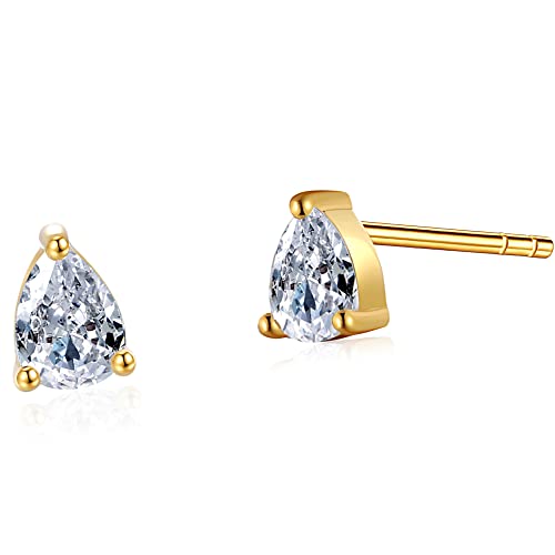 Vintage Pear Cut Stud Cz Earrings | Gold Plated | Cubic Zirconia Solitaire Studs #TOP14