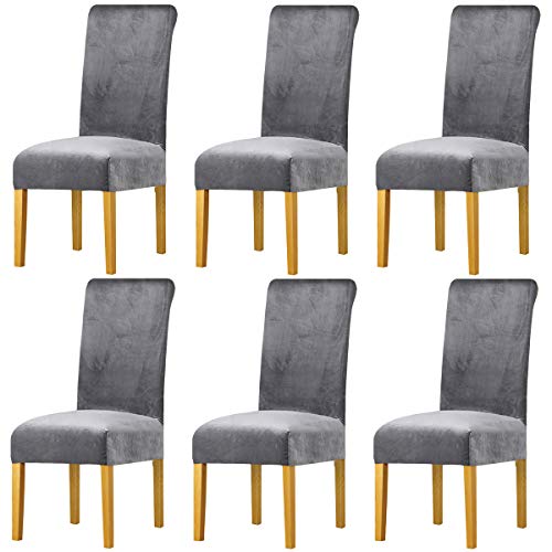 LANSHENG Fundas Cubiertas de Silla,Spandex elástico con Banda elástica, Fundas de Terciopelo para Silla de Comedor Grande para Restaurante, Banquete de Fiesta de Hotel (Gris Claro,6 Pack(M)) Cover