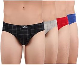 Crystal Italia Brief Men's Super Combed Cotton Checkered Brief with Concealed Waistband | Assorted | (Pack of 4)