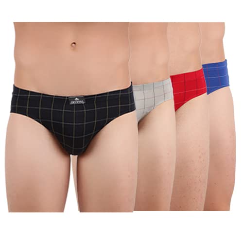 Crystal Italia Brief Men's Super Combed Cotton Checkered Brief with Concealed Waistband | Assorted | (Pack of 4)