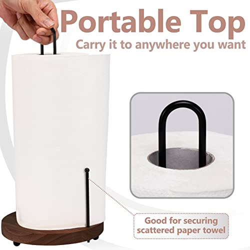 Lorbro Paper Towel Holder Countertop, Farmhouse Paper Towel Holder With Heavy Duty Wood Base, Wood Paper Towel Holder Rustic Style, Paper Towel Holder Stand For Kitchen Decor, Home, Brown #TOP3