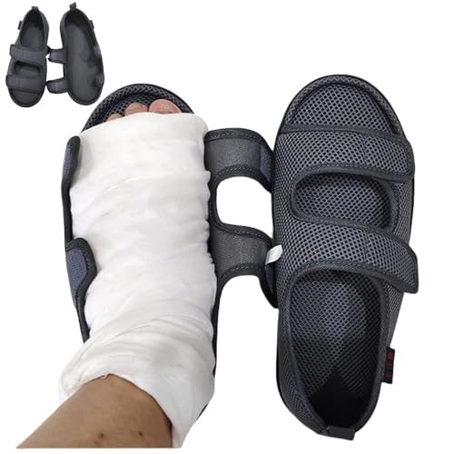 LAROTSUBA 骨折靴 介護用靴 術後用シューズ リカバリーシューズ 介護用 ケガ用 骨折サンダル 歩行補助 調節可能 着脱が簡単 通気性 軽量 滑り止め 入院シューズ 男女兼用(グレー,XS)