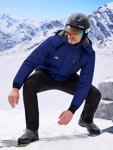 Image of WULFUL Men's Ski Jackets Warm Winter Snow Windbreaker Resistant Snowboard Fleece Coat Mountain Waterproof Parka with Hood