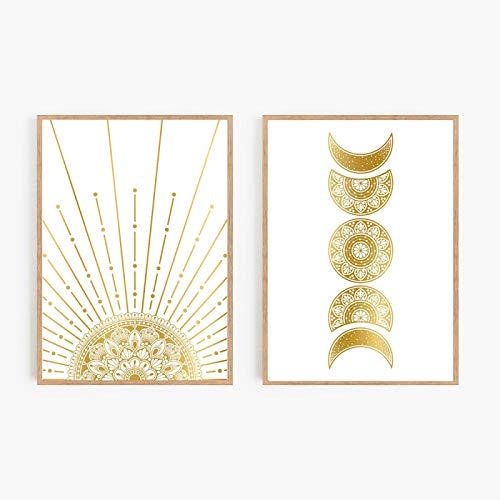 Affiches paysage abstrait soleil lune boho et d'art mural moderne 50x70cm pour séjour