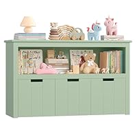 FOREHILL Kids Toy Storage Cabinet with Rolling Wheels 3 Drawers Children's Bookcase Storage Unit Green for Living Room 102x33x61.5cm