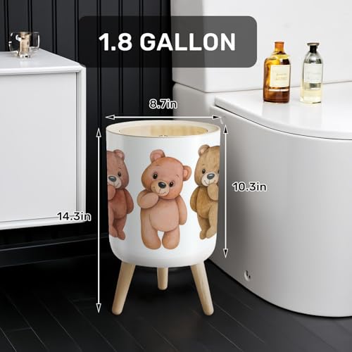 Caneca de basura redonda con tapa press-top 7L marrón miniatura 2
