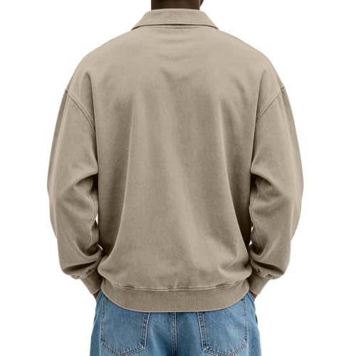 Washed Polo Shirts for Men Big and Tall Long Sleeve Tshirts Casual Pullover - image 5