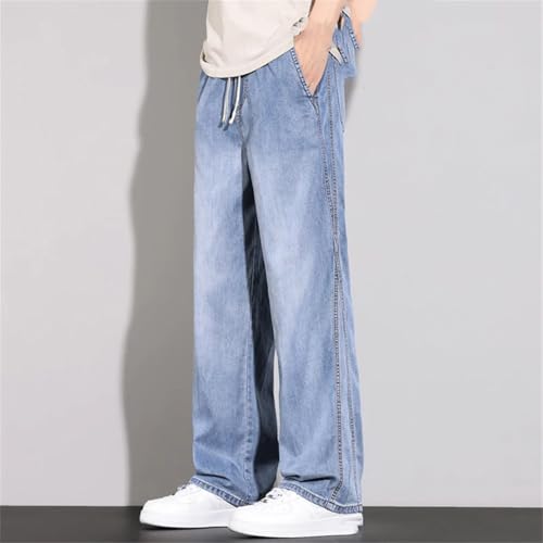 Men's Retro Drawstring Jeans Summer Thin Elastic Waist Casual Jeans2
