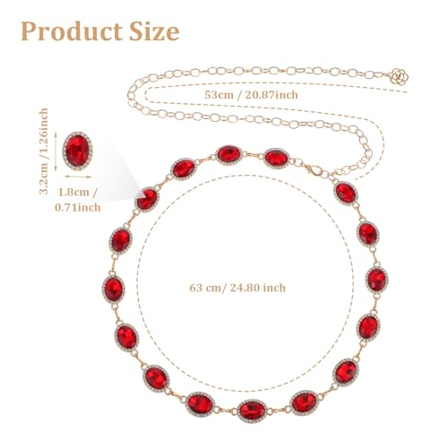 Red Chain Belt for Woman, Adjustable Red Western Chain Belt Women's Boho Diamond Gems Metal Cowgirl Waist Chains Belts for Dresses Jeans2