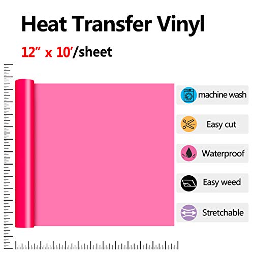 Image of RENLITONG Rose Red HTV Iron on Vinyl 12Inch by 10ft Roll Heat Transfer Vinyl for T-Shirt HTV Rolls for All Cutter Machine - Easy to Cut & Weed for Heat Transfer Design