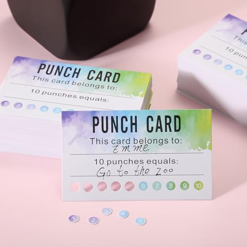 Image of ONEDONE Punch Cards 200 Pack - Reward Punch Cards for Kids Classroom Incentive Awards for Students Teachers Supplies - 3.5 inch x 2 inch Watercolor