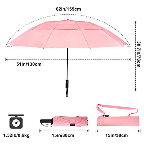 Prospo 62 Inch Large Travel Umbrellas For Rain Windproof, 10 Ribs Compact Reverse Folding Golf Umbrella, Double Canopy Automatic Open Close #TOP1