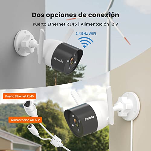 Miniatura 6 de Tenda Camara Vigilancia Domicilio WiFi Exterior Interior - Visión Nocturna en Color 30m, Cámara Bala de Seguridad, Control App, AI Detección Humana Audio Bidireccional, Compatible con Alexa, CT3 1080P