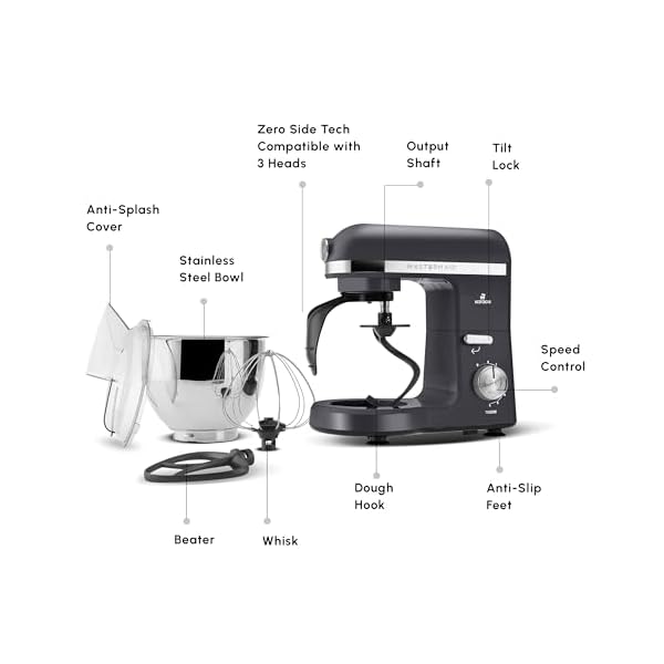 Karaca Mastermaid Chef Pro Double Armed Küche Koch 1500W Space Gray, Glänzend Cream, 1500W, 5 L Mixer, Food Processor, Geschwindigkeitseinstellung, Knethaken, Verquirlen, Kneten und Mischen – Bild 3