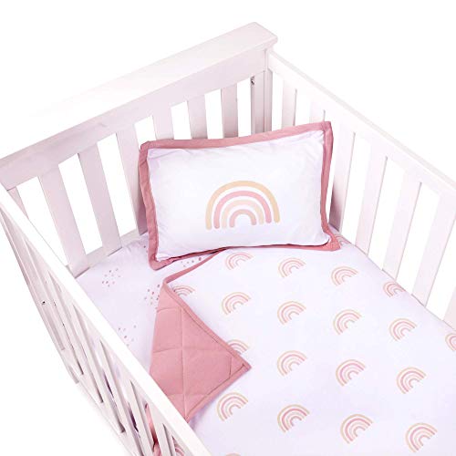 Ely's & Co. Baby Toddler Bedding Sets For Baby Boy And Baby Girl — Perfect For Toddler Beds — 3 Piece Set Includes Crib Sheet, Quilted Blanket, And Baby Pillowcase (Pink Rainbow) #TOP1