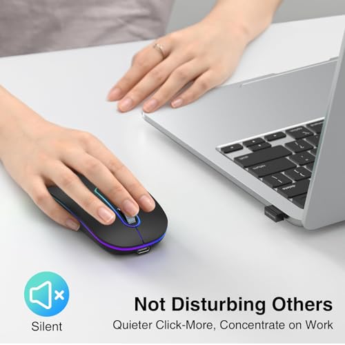 Image of cimetech Wireless Mouse for Laptop, M01 Rechargeable Silent LED Computer USB Mice, [BT5.1 and 2.4G Receiver] Dual Mode Slim Sleek, Plug and Play for iPad Mac Chromebook Tablet PC Notebook