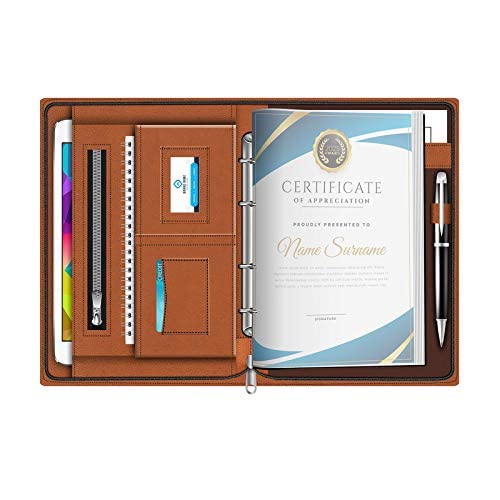Image of FEDUS Multipurpose Mens & Womens Leatherette Professional File Folders for Certificates, Documents Holder, Document Bag, Portfolio, Executive File Legal Size Documents Holder with 25 Leafs Brown