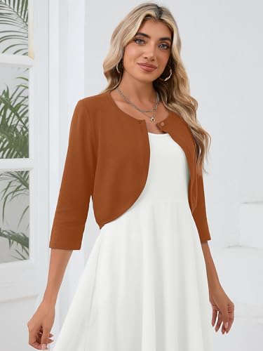 Image of Heymoments Women's 3 /4 Sleeve Casual Shrugs Lightweight Open Front Cropped Cardigan for Dresses