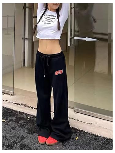 GORGLITTER Women's Baggy Sweatpants Y2k Wide Leg Stacked Sweatpants Number Graphic Workout Jogger Pants3