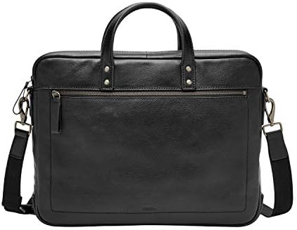 Fossil Men's Haskell Leather Double Zip Briefcase Messenger Laptop Bag, Black , (Model: MBG9342001)