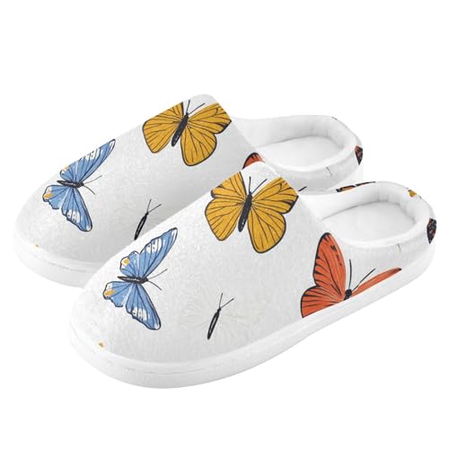 JUNZAN Cartoon Cute Butterflies White Womens House Cotton Slippers Breathable Memory Foam Bedroom Slippers for Hospital Christmas Presents 6-74