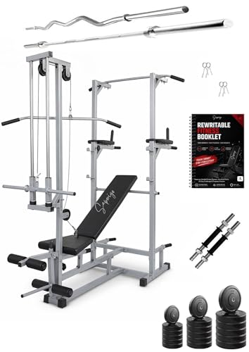 Image of ABS Tower with 20 in 1 Adjustable Gym Bench Rubber Weight Plates Curl Rod Straight Rod Dumbbell Set Complete Home Gym Equipment (30 KG Weight)