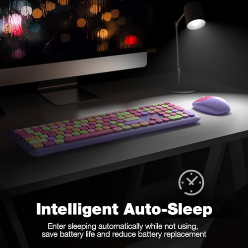 Image of KNOWSQT Wireless Keyboard and Mouse Combo, Pale Purple Full-Sized 2.4G Silent Keycap Colorful Keyboards, USB Dongle Plug Play, for Laptop, Windows, PC, Computer, Desktop