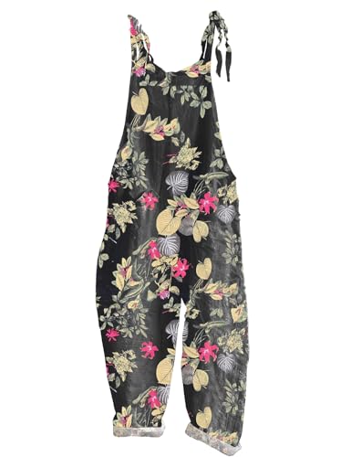 KMAZN Women's Cotton Casual Loose Bib Overalls Baggy Beach Rompers Bohemian Travel Vacation Clothes SZK 039 S…