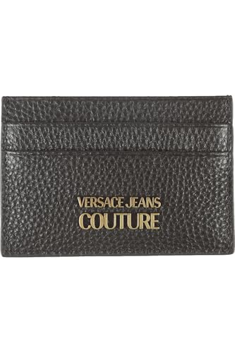 VERSACE JEANS COUTURE WALLET CARD HOLDER IN BLACK LEATHER WITH GOLD METAL LOGO 73YA5PX2ZP114