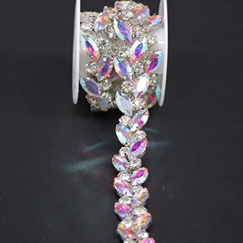 Jerler 1 Yard Rhinestone Trim, Crystal Rhinestone Chain Applique, Ideal For Diy Decoration And Wedding Clothing Embellishments, 0.6" Width (Ab) #TOP3