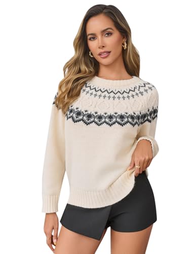 Womens Cropped Sweater Trendy 2025 Long Sleeve Crewneck Fair Isle Sweaters Chunky Knit Pullover Tops Fall Outfits2