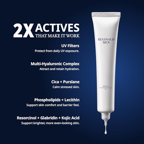Image of Reginald Men SPF 50+ PA++++ Sunscreen (100g) | In-Vivo Tested | Broad Spectrum UVA /UVB Protection | Brightening & Hydrating | Lightweight, Oil-Free & Non-Sticky | Daily Sun Protection for Men (Pack of 2,50g x 2)