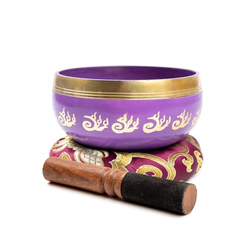 Image of Tibetan Singing Bowl Set - 4 inch Easy To Play Authentic Handmade For Meditation Sound 7 Chakra Healing By HIMALAYAN BAZAAR (Purple, 4 inch)