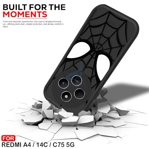 Image of AESTMO Back Case Cover for Redmi A4 / 14C / C75 5G / M7 5G Cover | Spidey Face Mask Design | Silicone Case | Full Body Protection | Camera Protection Back Cover (Black)