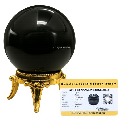 Image of Certified Black Agate Crystal Ball for Meditation - Premium Crystal Vastu Items for Home and Feng Shui Items for Good Luck - Ideal for Pooja Supplies and Spiritual Practices (1.5 inch Inch)
