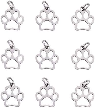 DanLingJewelry 10pcs 304 Stainless Steel Dog Paw Print Charm Doggy Cat Animal Footprint Pendant for DIY Crafting Jewellery Findings