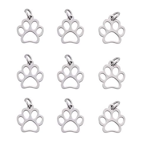 DanLingJewelry 10pcs 304 Stainless Steel Dog Paw Print Charm Doggy Cat Animal Footprint Pendant for DIY Crafting Jewellery Findings Cover