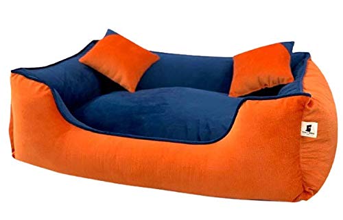 Fristone Gorgeous Reversable Orange Blue Color Square Ultra Soft Ethnic Designer Velvet Bed for Dog/Cat (Export Quality) Size : Large