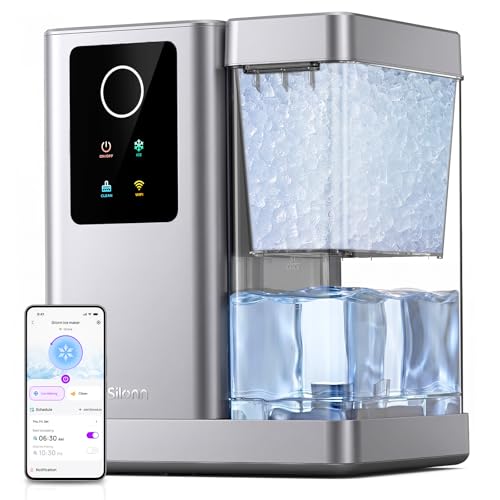 Image of Silonn Nugget Ice Maker Countertop with APP & Voice Control, Self Cleaning Ice Machine with 3L Large Water Tank, 40 lbs /24H Soft Chewable Ice, Portable Pebble Ice Maker for Home and Party, Silver