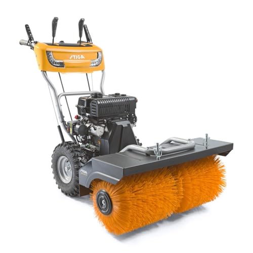 STIGA SWS 800 GE Selbstfahrende Kehrmaschine für den Außenbereich, 212cc Benzinmotor, 80 cm Kehrbreite, Elektro Start, LED Scheinwerfer, 8-Gang, Nylonbürsten, vielseitig für alle Jahreszeiten