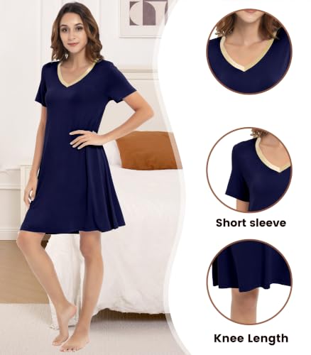 Image of NACHILA Women's Bamboo Viscose Nightgowns Short Sleeve Soft Sleepwear