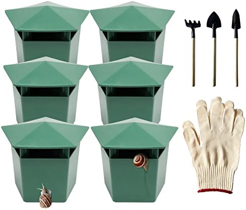 Beslands Caja de plástico de 6 piezas de 3.9 x 2.4 x 2.8 pulgadas con 3 herramientas de excavación y un par de guantes (verde)