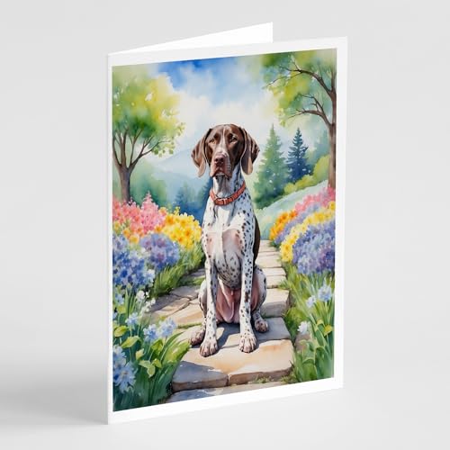Caroline's Treasures German Shorthaired Pointer Spring Path Greeting Cards Pack of 8 Blank Cards with Envelopes Whimsical A7 Size 5x7 Blank Note Cards