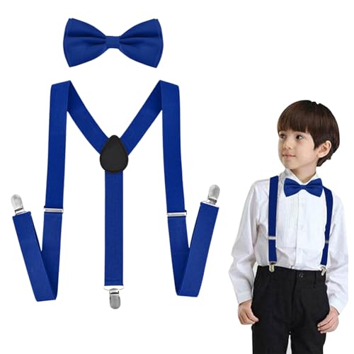 Tokaneit Niños Tirantes Pajarita Juegos Azul Tirantes Ajustables en Forma de Y con Pajaritas,Juegos Pajaritas Ajustables Niños,Child Kids Clip On Suspenders,Portabebés,for Boys and Girls