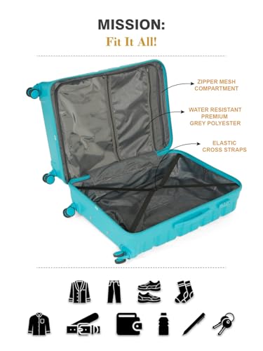 Image of Teakwood MA Trolley Bag, Hard Cabin with Zipper Closure, Adjustable Push Button & Cross Side Strap, Number Lock System 360 Degree (Small, Aqua Green)